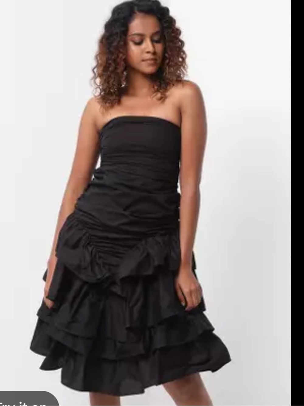 Desigual Black Strapless Ruffle Tiered Cocktail Dress